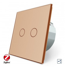 Умный сенсорный проходной ZigBee выключатель 2 сенсора золото стекло Livolo (VL-C702SZ-13)
