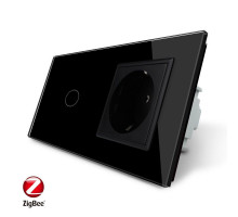 Умный сенсорный ZigBee выключатель 1 сенсор 1 розетка черный стекло Livolo (VL-C701Z/C7C1EU-12)