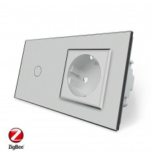 Розумний сенсорний ZigBee вимикач 1 сенсор 1 розетка сірий скло Livolo (VL-C701Z/C7C1EU-15)