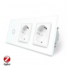 Розумний сенсорний ZigBee вимикач 1 сенсор 2 розетки білий скло Livolo (VL-C701Z/C7C2EU-11)