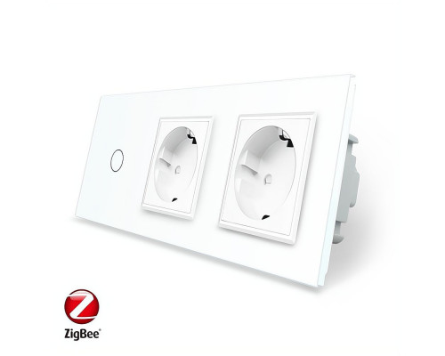 Умный сенсорный ZigBee выключатель 1 сенсор 2 розетки белый стекло Livolo (VL-C701Z/C7C2EU-11)