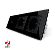 Умный сенсорный ZigBee выключатель 1 сенсор 2 розетки черный стекло Livolo (VL-C701Z/C7C2EU-12)