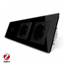 Розумний сенсорний ZigBee вимикач 1 сенсор 2 розетки чорний скло Livolo (VL-C701Z/C7C2EU-12)