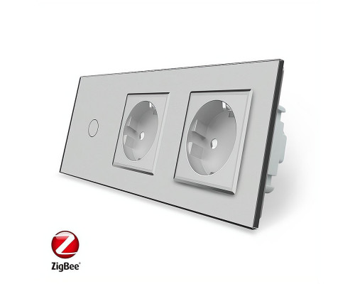 Умный сенсорный ZigBee выключатель 1 сенсор 2 розетки серый стекло Livolo (VL-C701Z/C7C2EU-15)
