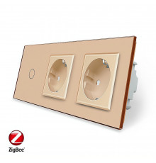 Розумний сенсорний ZigBee вимикач 1 сенсор 2 розетки золото скло Livolo (VL-C701Z/C7C2EU-13)