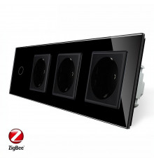 Розумний сенсорний ZigBee вимикач 1 сенсор 3 розетки чорний скло Livolo (VL-C701Z/C7C3EU-12)