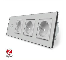 Умный сенсорный ZigBee выключатель 1 сенсор 3 розетки серый стекло Livolo (VL-C701Z/C7C3EU-15)