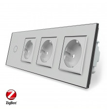 Розумний сенсорний ZigBee вимикач 1 сенсор 3 розетки сірий скло Livolo (VL-C701Z/C7C3EU-15)