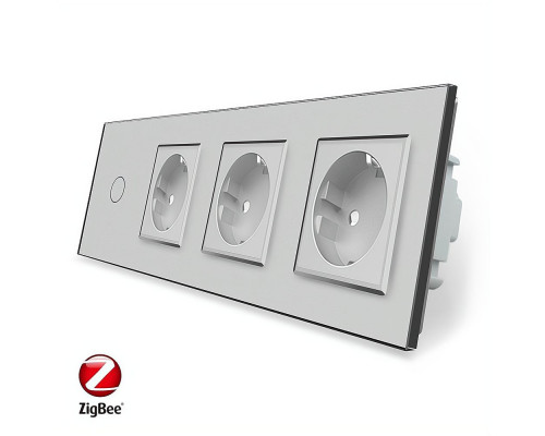 Умный сенсорный ZigBee выключатель 1 сенсор 3 розетки серый стекло Livolo (VL-C701Z/C7C3EU-15)