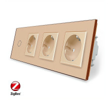 Умный сенсорный ZigBee выключатель 1 сенсор 3 розетки золото стекло Livolo (VL-C701Z/C7C3EU-13)