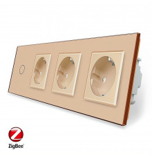 Розумний сенсорний ZigBee вимикач 1 сенсор 3 розетки золото скло Livolo (VL-C701Z/C7C3EU-13)
