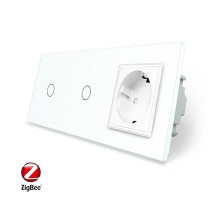 Умный сенсорный ZigBee выключатель 2 сенсора (1-1) 1 розетка белый стекло Livolo (VL-C701Z/C701Z/C7C1EU-11)