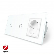 Розумний сенсорний ZigBee вимикач 2 сенсора (1-1) 1 розетка білий скло Livolo (VL-C701Z/C701Z/C7C1EU-11)