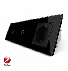 Розумний сенсорний ZigBee вимикач 2 сенсора (1-1) 1 розетка чорний скло Livolo (VL-C701Z/C701Z/C7C1EU-12)
