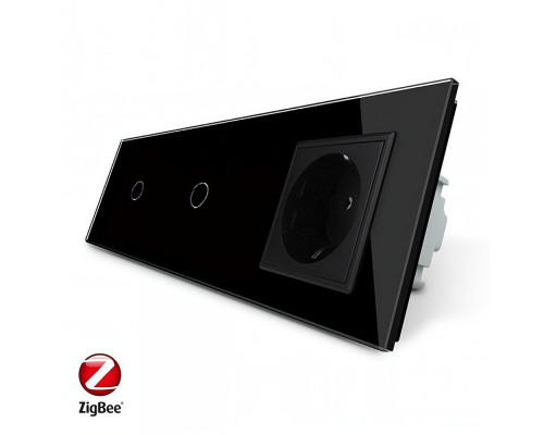 Умный сенсорный ZigBee выключатель 2 сенсора (1-1) 1 розетка черный стекло Livolo (VL-C701Z/C701Z/C7C1EU-12)