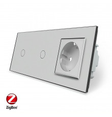 Розумний сенсорний ZigBee вимикач 2 сенсора (1-1) 1 розетка сірий скло Livolo (VL-C701Z/C701Z/C7C1EU-15)