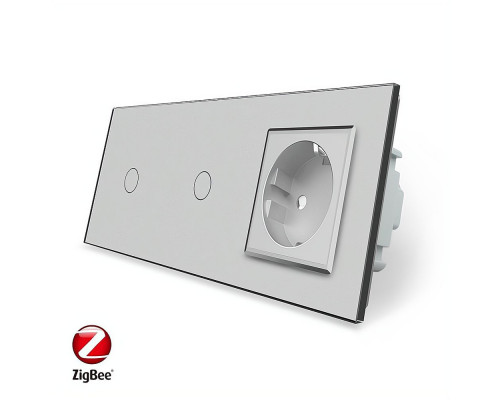 Умный сенсорный ZigBee выключатель 2 сенсора (1-1) 1 розетка серый стекло Livolo (VL-C701Z/C701Z/C7C1EU-15)