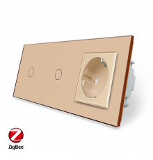 Розумний сенсорний ZigBee вимикач 2 сенсора (1-1) 1 розетка золото скло Livolo (VL-C701Z/C701Z/C7C1EU-13)
