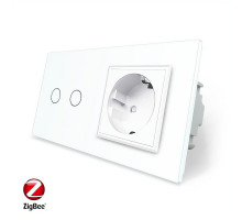 Умный сенсорный ZigBee выключатель 2 сенсора 1 розетка белый стекло Livolo (VL-C702Z/C7C1EU-11)