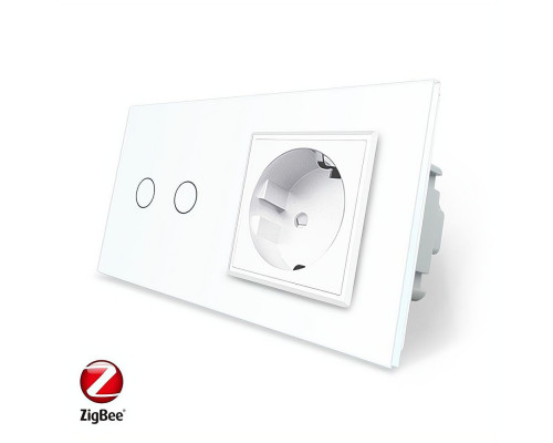 Умный сенсорный ZigBee выключатель 2 сенсора 1 розетка белый стекло Livolo (VL-C702Z/C7C1EU-11)