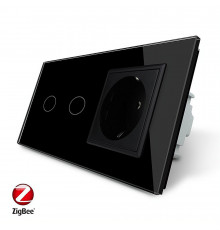 Розумний сенсорний ZigBee вимикач 2 сенсора 1 розетка чорний скло Livolo (VL-C702Z/C7C1EU-12)