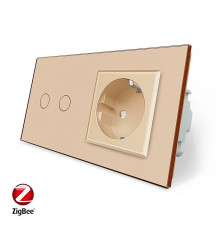 Розумний сенсорний ZigBee вимикач 2 сенсора 1 розетка золото скло Livolo (VL-C702Z/C7C1EU-13)