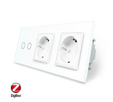 Умный сенсорный ZigBee выключатель 2 сенсора 2 розетки белый стекло Livolo (VL-C702Z/C7C2EU-11)