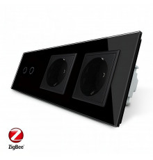 Розумний сенсорний ZigBee вимикач 2 сенсора 2 розетки чорний скло Livolo (VL-C702Z/C7C2EU-12)