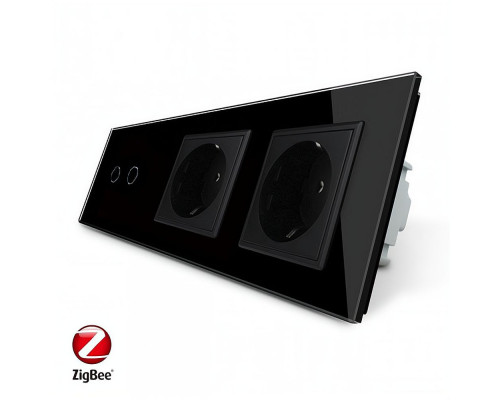 Умный сенсорный ZigBee выключатель 2 сенсора 2 розетки черный стекло Livolo (VL-C702Z/C7C2EU-12)