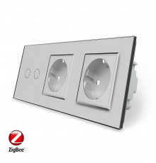 Розумний сенсорний ZigBee вимикач 2 сенсора 2 розетки сірий скло Livolo (VL-C702Z/C7C2EU-15)