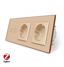 Розумний сенсорний ZigBee вимикач 2 сенсора 2 розетки золото скло Livolo (VL-C702Z/C7C2EU-13)
