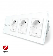 Розумний сенсорний ZigBee вимикач 2 сенсора 3 розетки білий скло Livolo (VL-C702Z/C7C3EU-11)