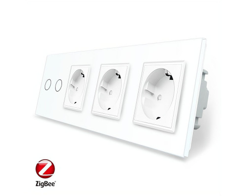 Умный сенсорный ZigBee выключатель 2 сенсора 3 розетки белый стекло Livolo (VL-C702Z/C7C3EU-11)