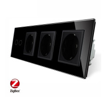 Умный сенсорный ZigBee выключатель 2 сенсора 3 розетки черный стекло Livolo (VL-C702Z/C7C3EU-12)