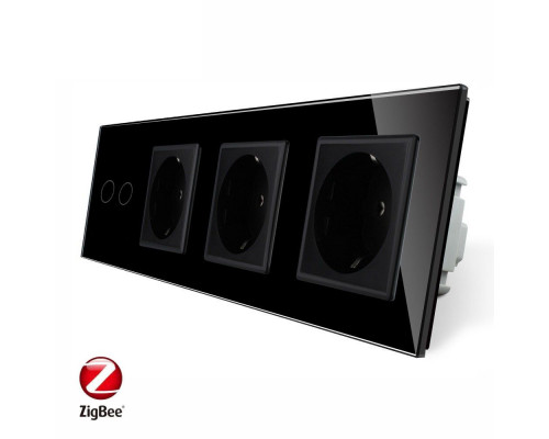 Умный сенсорный ZigBee выключатель 2 сенсора 3 розетки черный стекло Livolo (VL-C702Z/C7C3EU-12)