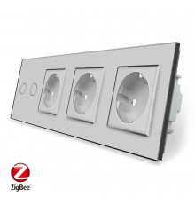 Розумний сенсорний ZigBee вимикач 2 сенсора 3 розетки сірий скло Livolo (VL-C702Z/C7C3EU-15)
