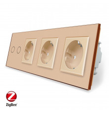 Розумний сенсорний ZigBee вимикач 2 сенсора 3 розетки золото скло Livolo (VL-C702Z/C7C3EU-13)