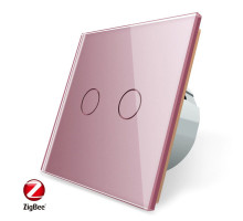 Умный сенсорный ZigBee выключатель 2 сенсора розовый стекло Livolo (VL-C702Z-17)