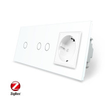 Умный сенсорный ZigBee выключатель 3 сенсора (1-2) 1 розетка белый стекло Livolo (VL-C701Z/C702Z/C7C1EU-11)