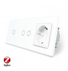 Розумний сенсорний ZigBee вимикач 3 сенсора (1-2) 1 розетка білий скло Livolo (VL-C701Z/C702Z/C7C1EU-11)