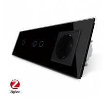 Умный сенсорный ZigBee выключатель 3 сенсора (1-2) 1 розетка черный стекло Livolo (VL-C701Z/C702Z/C7C1EU-12)