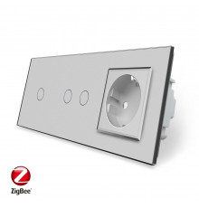 Розумний сенсорний ZigBee вимикач 3 сенсора (1-2) 1 розетка сірий скло Livolo (VL-C701Z/C702Z/C7C1EU-15)