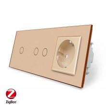 Розумний сенсорний ZigBee вимикач 3 сенсора (1-2) 1 розетка золото скло Livolo (VL-C701Z/C702Z/C7C1EU-13)