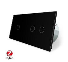 Умный сенсорный ZigBee выключатель 3 сенсора (1-2) черный стекло Livolo (VL-C701Z/C702Z-12)