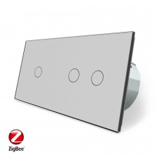 Розумний сенсорний ZigBee вимикач 3 сенсора (1-2) сірий скло Livolo (VL-C701Z/C702Z-15)