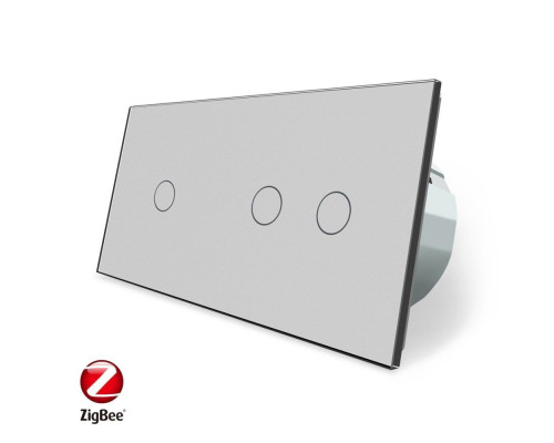Умный сенсорный ZigBee выключатель 3 сенсора (1-2) серый стекло Livolo (VL-C701Z/C702Z-15)