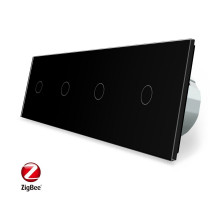 Умный сенсорный ZigBee выключатель 4 сенсора (1-1-1-1) черный стекло Livolo (VL-C704Z-12)