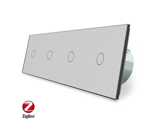 Умный сенсорный ZigBee выключатель 4 сенсора (1-1-1-1) серый стекло Livolo (VL-C704Z-15)