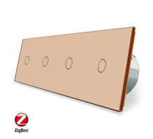 Умный сенсорный ZigBee выключатель 4 сенсора (1-1-1-1) золото стекло Livolo (VL-C704Z-13)