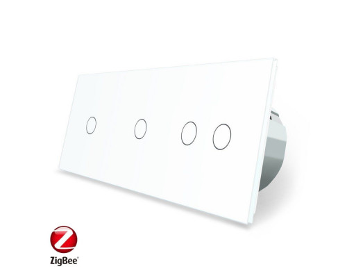 Умный сенсорный ZigBee выключатель 4 сенсора (1-1-2) белый стекло Livolo (VL-C701Z/C701Z/C702Z-11)